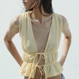 Zara Baby yellow and white tie- front sleeveless top size S